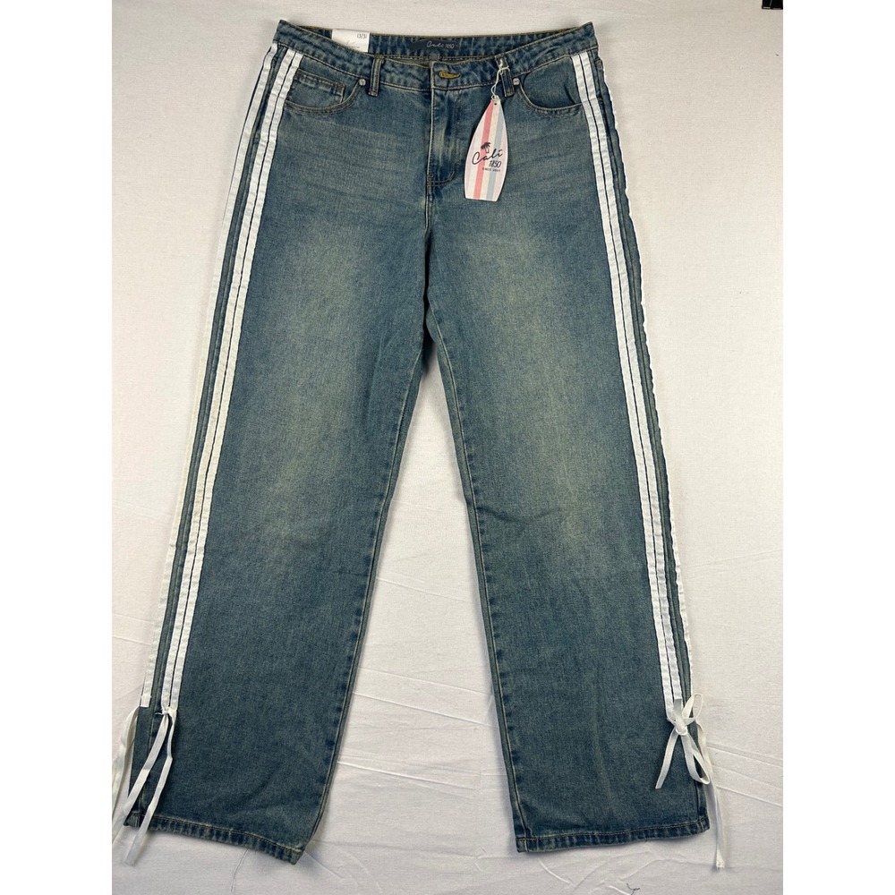 Cali 1850 Womens Side Stripe Tie Leg Jeans Medium Wash Blue Size 13/31 NEW